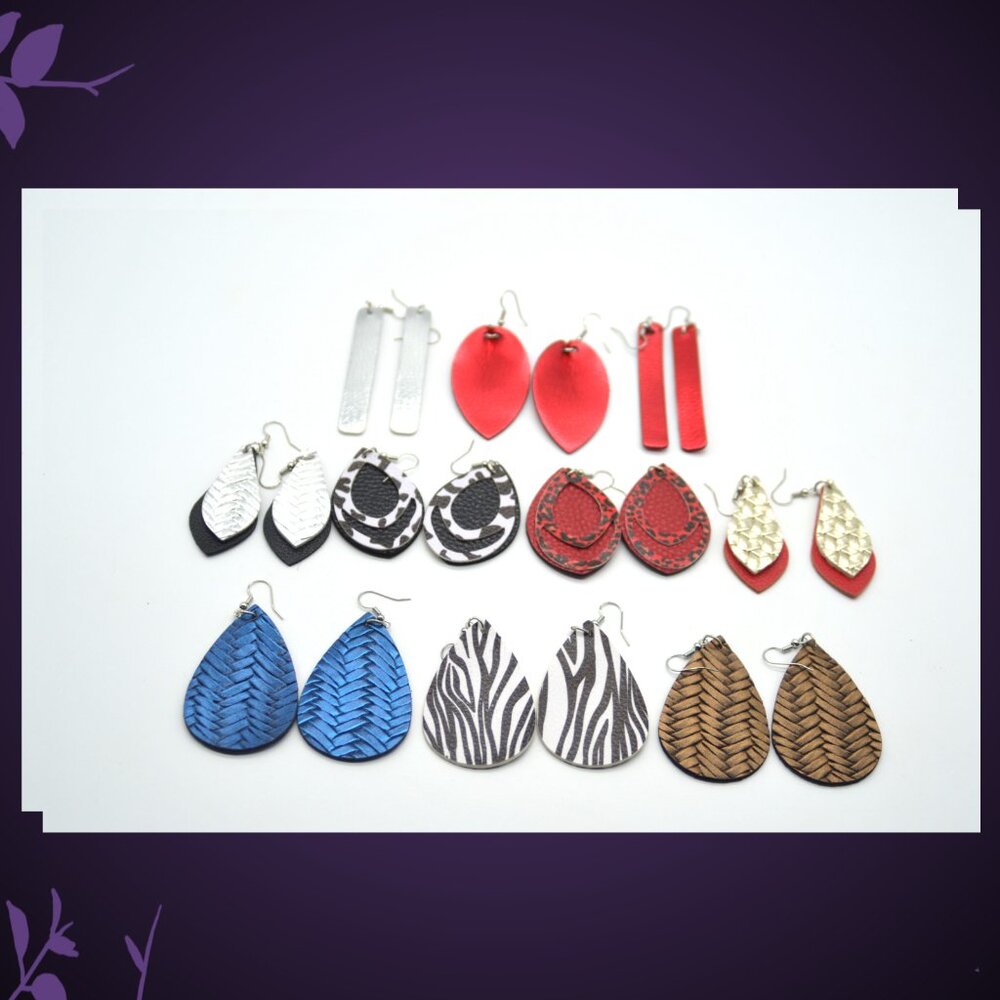Earrings Fashion Faux Leather Pkg of 10 Pair Metalics Animal Print Set#2 D-3
